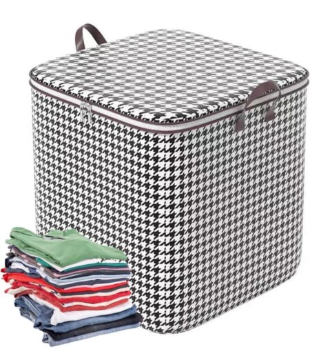 Premium Foldable 180L Storage Bag Organizer with Zipper & Handles – Large Capacity – Houndstooth Design – Clothes, Blankets & Quilt Storage Box SR_5455