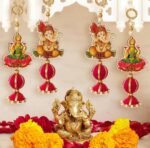 2 Pc Laxmi Ganesh Wall Hanging Door Latkan Toran with Bells SR_57854