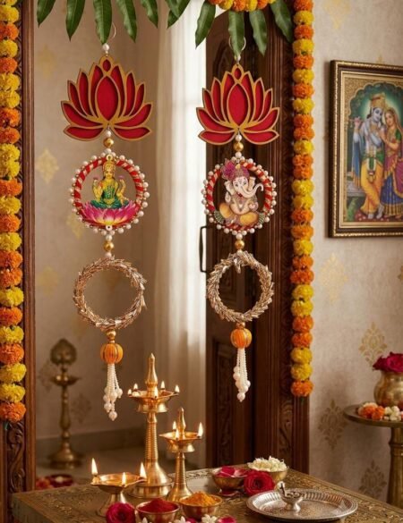 Laxmi Ganesh ji Wall Hanging |Lotus Back Drop Hanging | Wall Decor |Temple Decor Wall Hanging | Diwali Decor and Office Decor Pack of 2 SR-4578