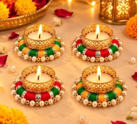 Tealight Diya Pack of 4 Designer Candle Holders for Diwali Dussehra Pooja Side Table Center Table Decoration SR_56654