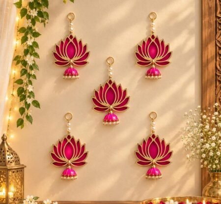 Lotus Wall Hanging Pack of 4 Traditional Jhumki Latkan for Mandir Pooja Room, Decorative Door Hanging SR_5455