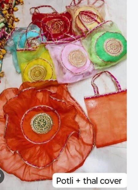 Decorative Thali Cover for God Idol, Pooja Plate, Temple Rituals | Soft Silk Puja Aasan Cloth Potli Bag SR_547584
