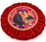Karwa Chauth  Thali Cover with Photo,  Mehroon Colour, Velvet Fabric SR_6565