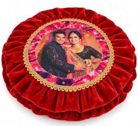 Karwa Chauth  Thali Cover with Photo,  Mehroon Colour, Velvet Fabric SR_6565