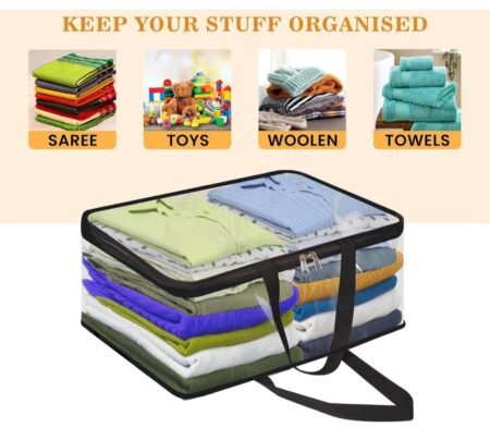 Pack of 1 Saree Covers with Zip Transparent | Cloth Organizer | Saree Covers for Storage | Plastic Storage Bags | Transparent Storage Bag | clothes storage box SR_6652