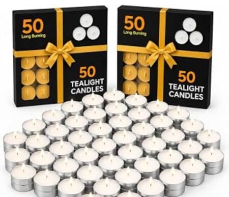 Tealight Candles Pack of 50 | 4 Hour Burn Time Dripless Smokeless Paraffin Wax Tea Lights for Home Decor, Diwali, SR_78787
