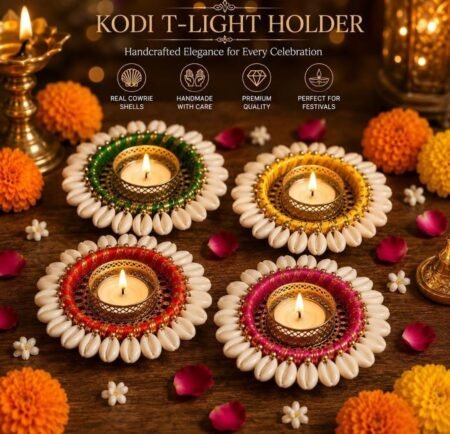 4pcs Traditional Tealight Holders for Diwali & Navratri | Handcrafted Multi-Color Kodi SR_63565