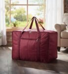 Blankets & Quilts | Foldable Wardrobe Organizer with Reinforced Handles, Premium Parachute Fabric, Heavy Duty Dual Zipper, Maroon, 65x38x48 cm SR_54545