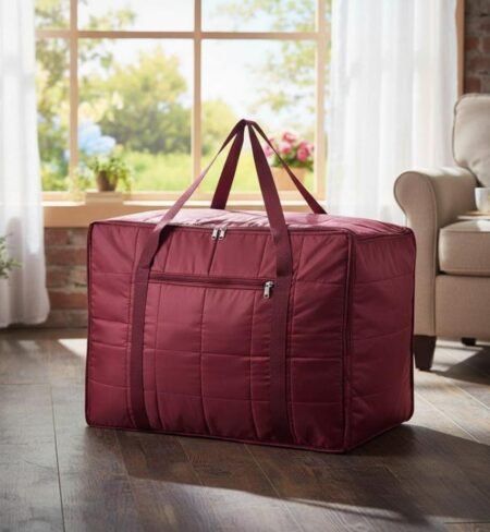 Blankets & Quilts | Foldable Wardrobe Organizer with Reinforced Handles, Premium Parachute Fabric, Heavy Duty Dual Zipper, Maroon, 65x38x48 cm SR_54545