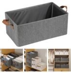 Grey buy pack of 1 Premium Foldable Fabric Storage Basket with Leather Handles | Large Collapsible Wardrobe Organizer Bin for Clothes, SR_685695