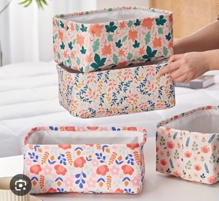 Premium Floral Fabric Storage Basket Pack of 1 | Multipurpose Wardrobe & Home Organizer SR_54454