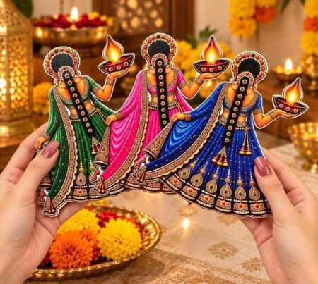 Traditional Diya Lady Wall Decor, 5 Inch, Pack of 6 MDF Printed Cut Out SR_65654